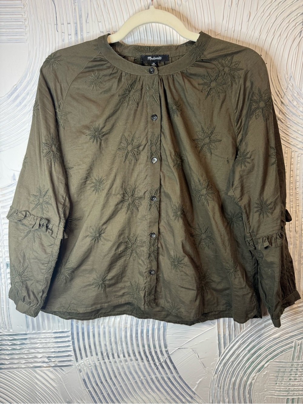 Madewell Olive Green Embroidered Button-Down Shirt